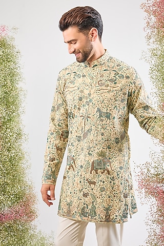Beige Georgette Kashmiri Embroidered Kurta by Kasbah Clothing