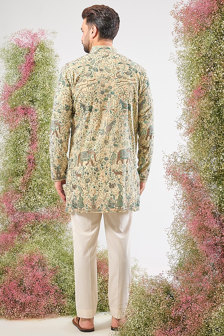 Beige Georgette Kashmiri Embroidered Kurta by Kasbah Clothing at Pernia's Pop Up Shop