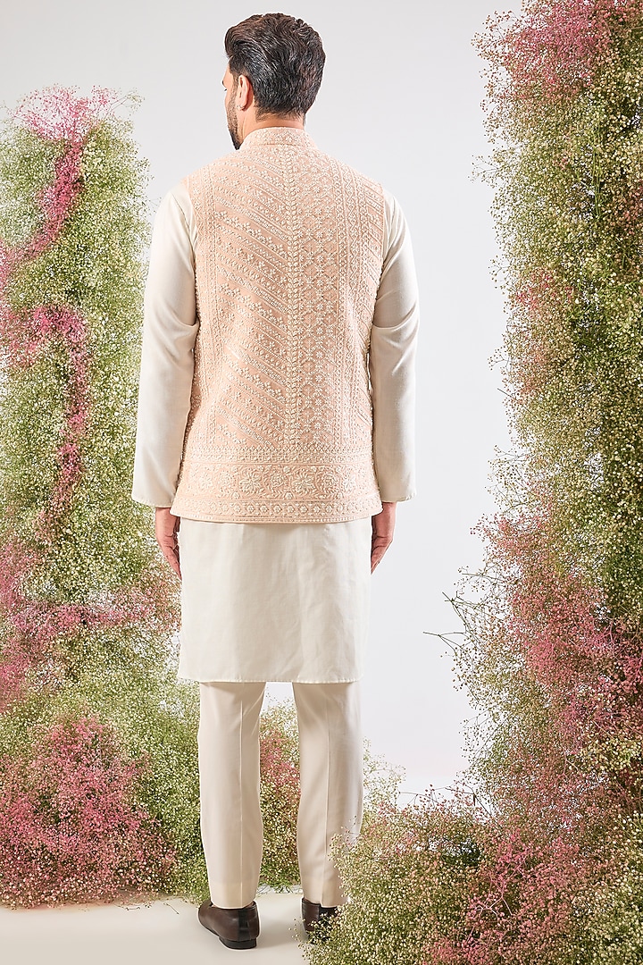 Pink Georgette Cutdana Hand Work Nehru Jacket by Kasbah Clothing at Pernia's Pop Up Shop