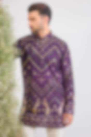 Purple Georgette Patch Work Short Kurta by Kasbah Clothing at Pernia's Pop Up Shop