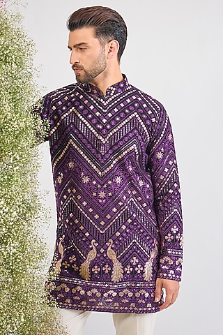 Purple Georgette Patch Work Short Kurta by Kasbah Clothing