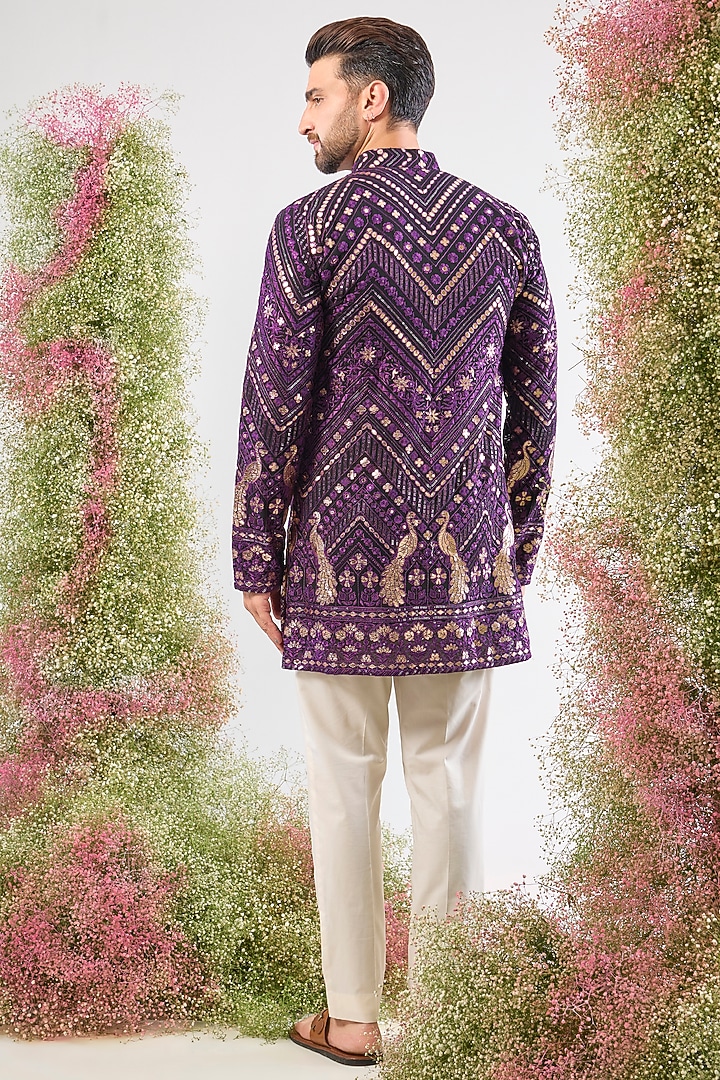 Purple Georgette Patch Work Short Kurta by Kasbah Clothing at Pernia's Pop Up Shop