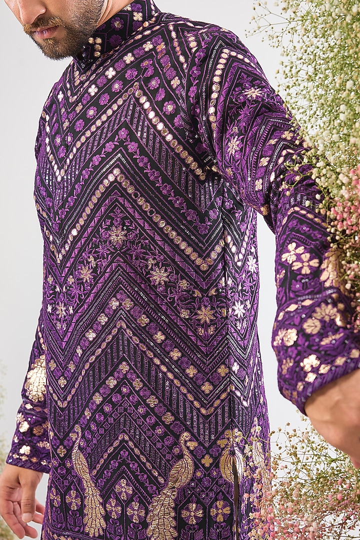 Purple Georgette Patch Work Short Kurta by Kasbah Clothing at Pernia's Pop Up Shop