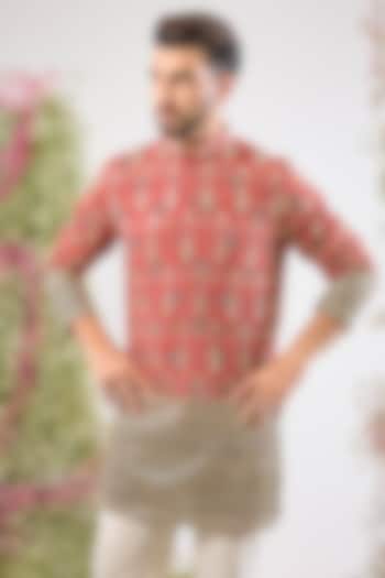 Red Georgette Zari Work Bandhani Kurta by Kasbah Clothing at Pernia's Pop Up Shop