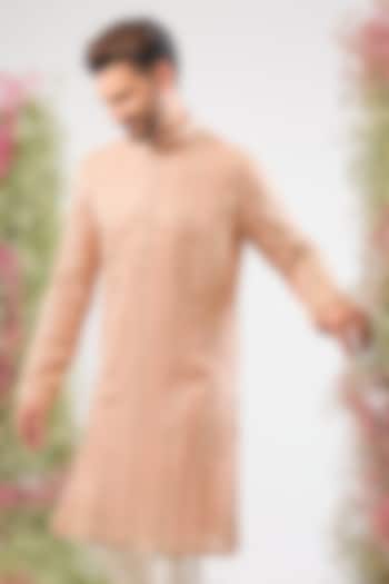 Peach Georgette Sequin & Mirror Work Kurta by Kasbah Clothing at Pernia's Pop Up Shop