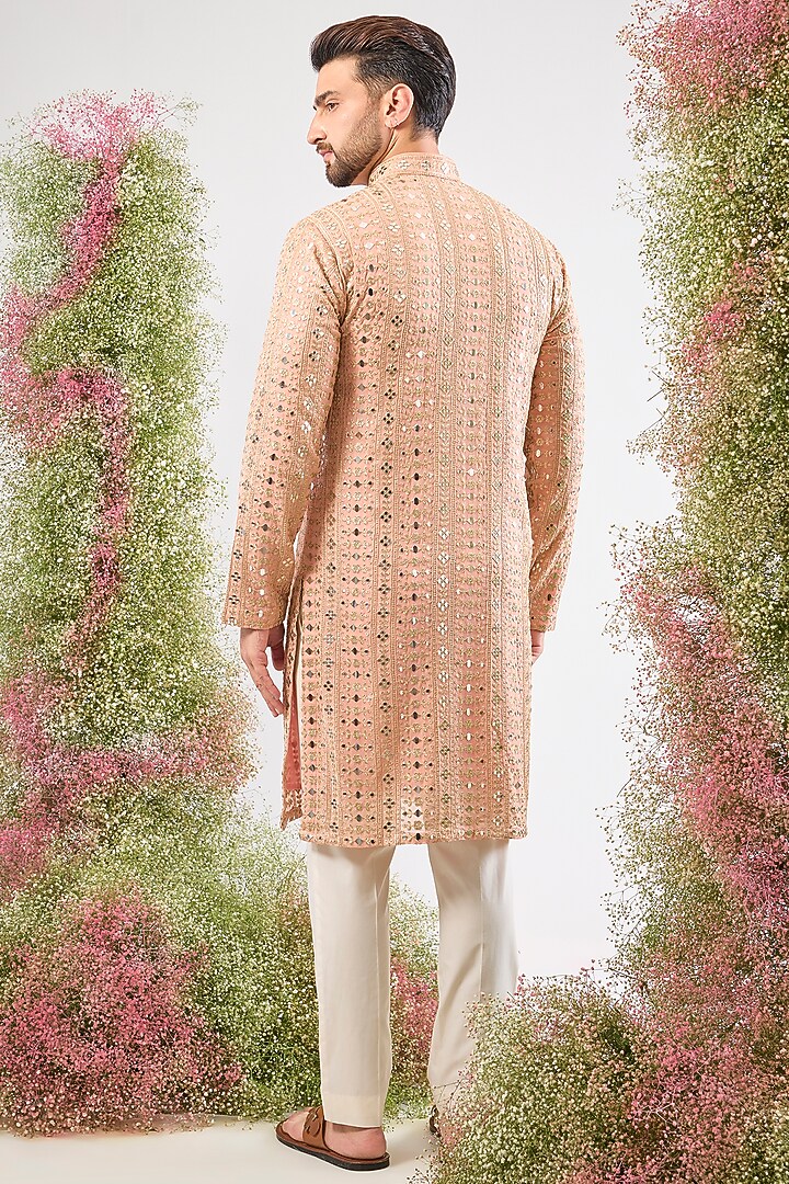 Peach Georgette Sequin & Mirror Work Kurta by Kasbah Clothing at Pernia's Pop Up Shop