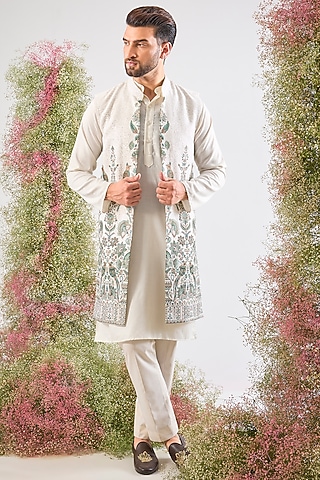 Ivory Georgette Sequin Embroidered Jacket by Kasbah Clothing