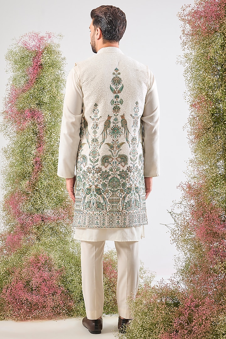 Ivory Georgette Sequin Embroidered Jacket by Kasbah Clothing at Pernia's Pop Up Shop