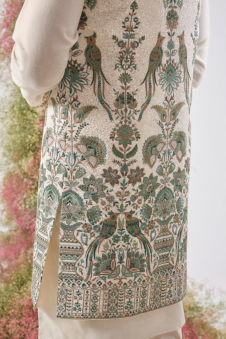 Ivory Georgette Sequin Embroidered Jacket by Kasbah Clothing at Pernia's Pop Up Shop