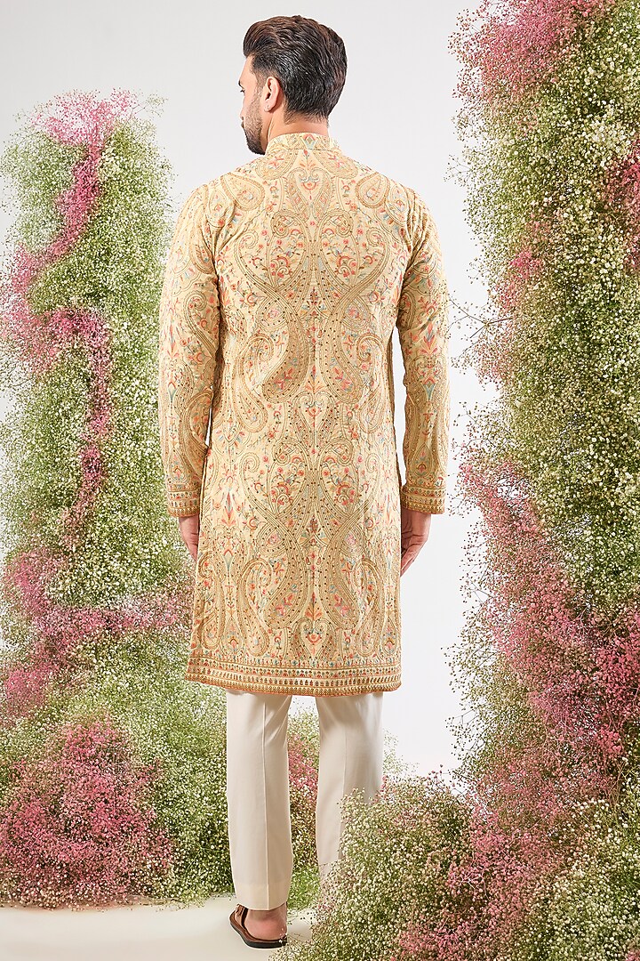 Beige Georgette Kashmiri Embroidered Kurta by Kasbah Clothing at Pernia's Pop Up Shop