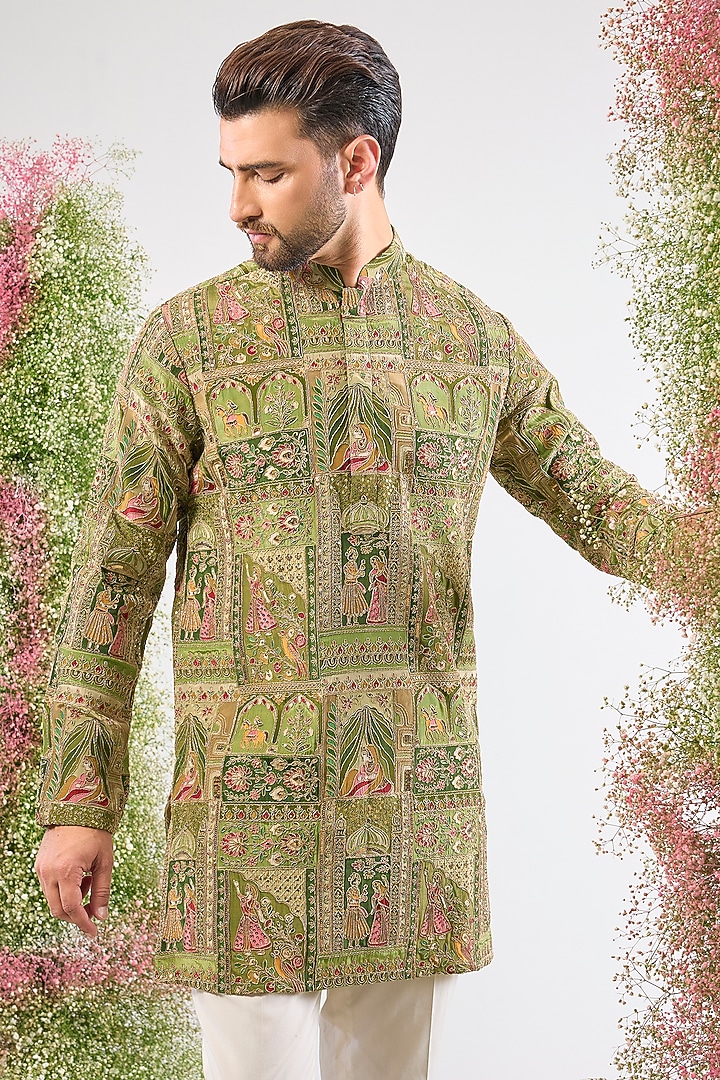Green Georgette Zari Work Kurta by Kasbah Clothing at Pernia's Pop Up Shop