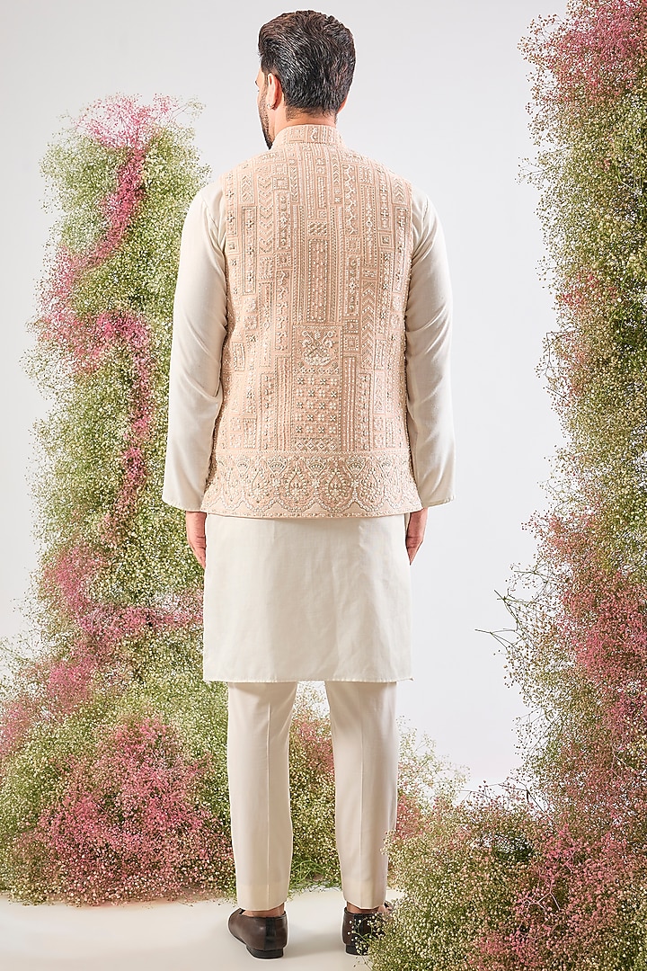 Pink Georgette Cutdana Hand Work Nehru Jacket by Kasbah Clothing at Pernia's Pop Up Shop