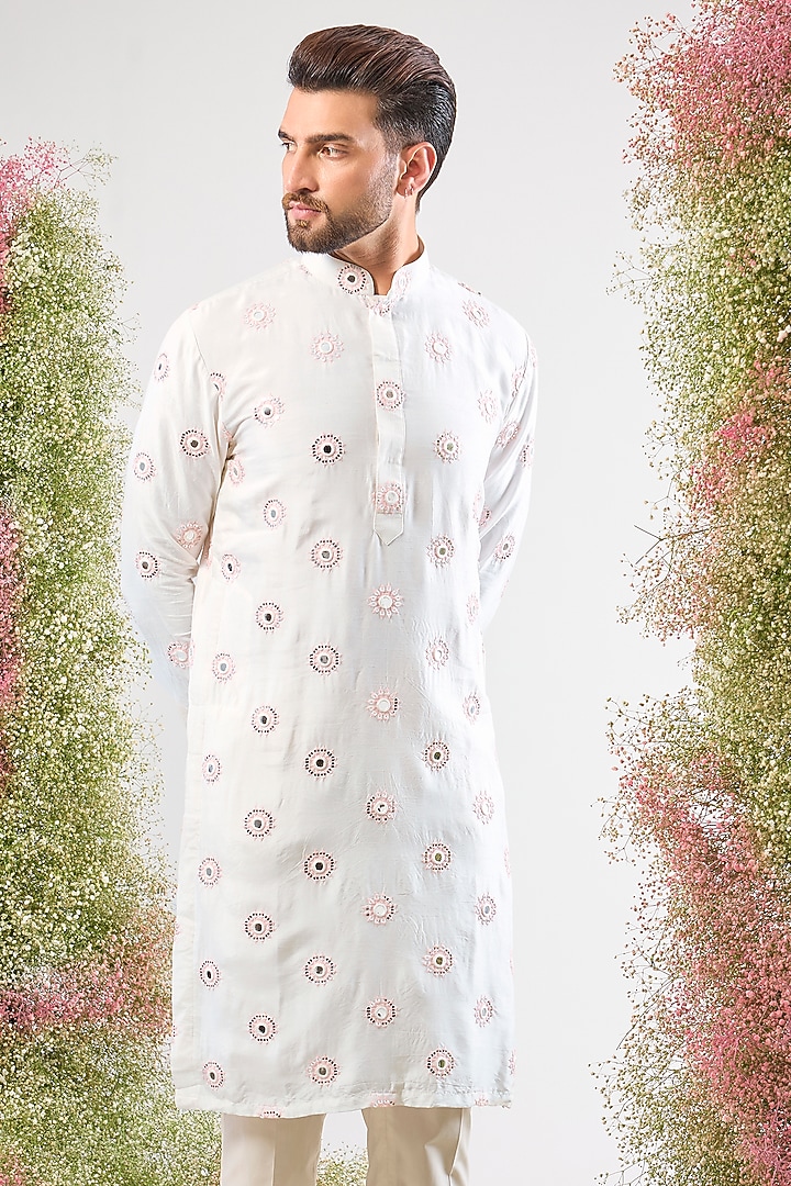 Ivory Silk Thread Work Kurta by Kasbah Clothing at Pernia's Pop Up Shop