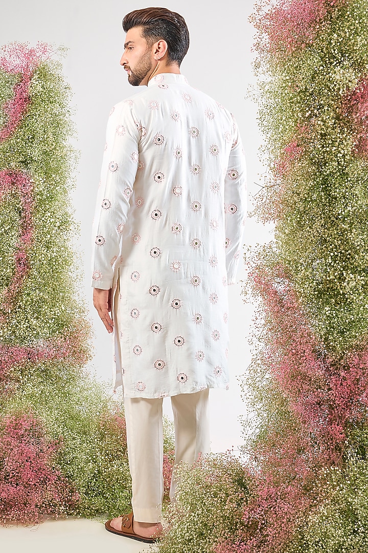 Ivory Silk Thread Work Kurta by Kasbah Clothing at Pernia's Pop Up Shop