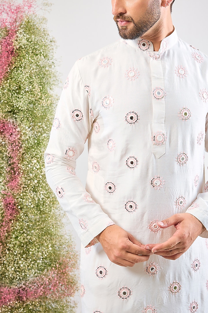 Ivory Silk Thread Work Kurta by Kasbah Clothing at Pernia's Pop Up Shop