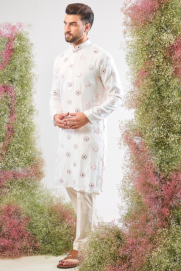 Ivory Silk Thread Work Kurta by Kasbah Clothing at Pernia's Pop Up Shop