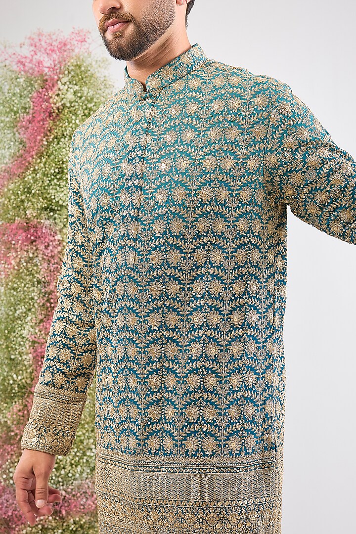 Blue Georgette Zari Work Ombre Short Kurta by Kasbah Clothing at Pernia's Pop Up Shop