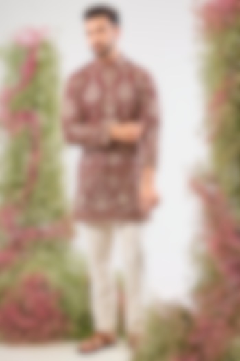 Maroon Georgette Zari & Sequin Embellished Short Kurta by Kasbah Clothing at Pernia's Pop Up Shop