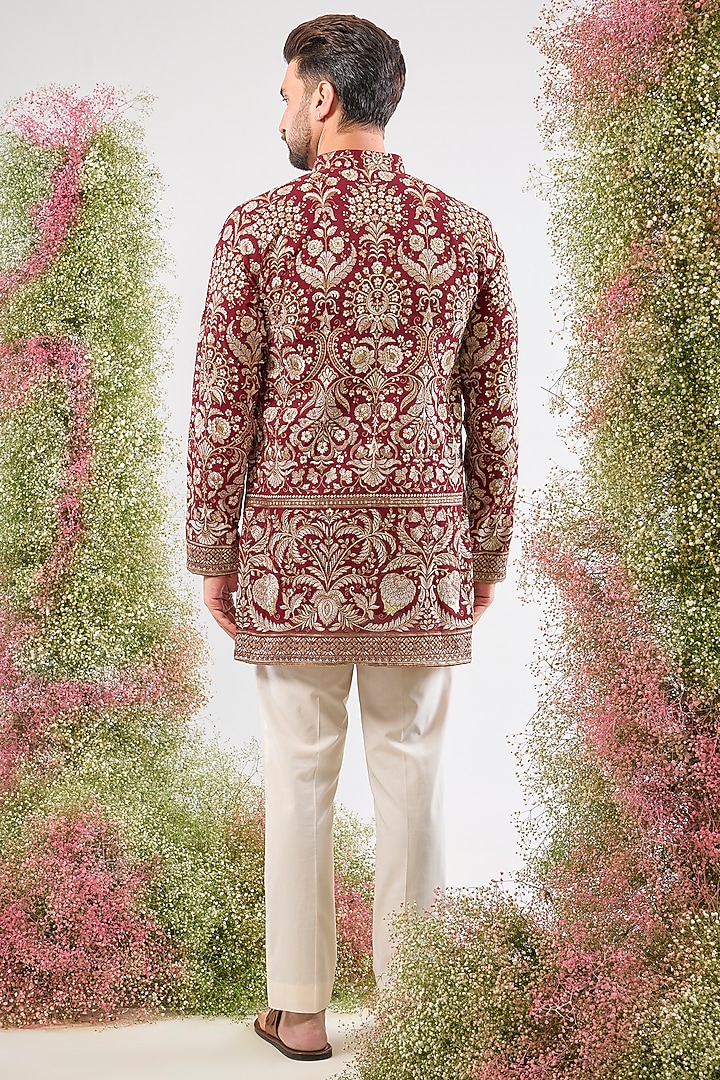 Maroon Georgette Zari & Sequin Embellished Short Kurta by Kasbah Clothing at Pernia's Pop Up Shop