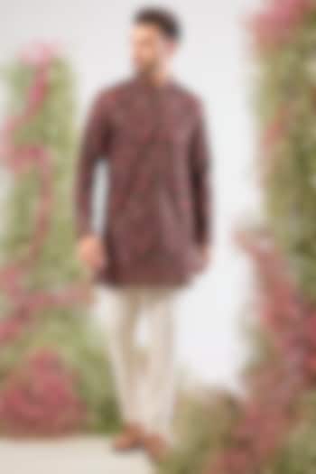 Black Georgette Kashmiri Thread Work Short Kurta by Kasbah Clothing at Pernia's Pop Up Shop