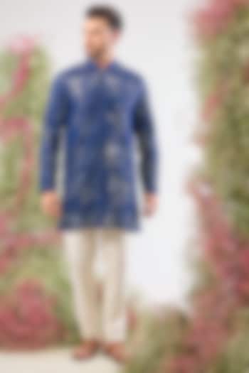 Bright Blue Silk Mirror Work Kurta by Kasbah Clothing at Pernia's Pop Up Shop