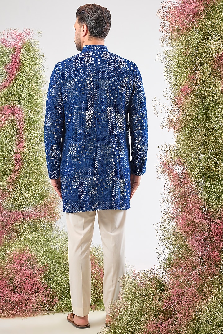 Bright Blue Silk Mirror Work Kurta by Kasbah Clothing at Pernia's Pop Up Shop