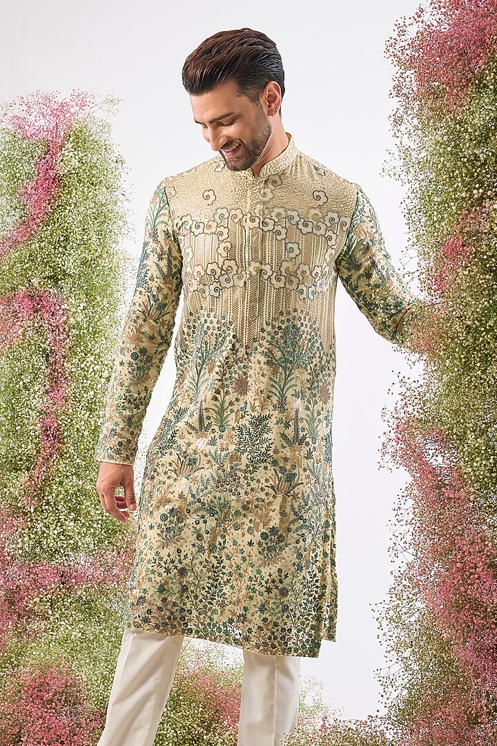 Ivory Cream Georgette Thread Work Kurta by Kasbah Clothing at Pernia's Pop Up Shop
