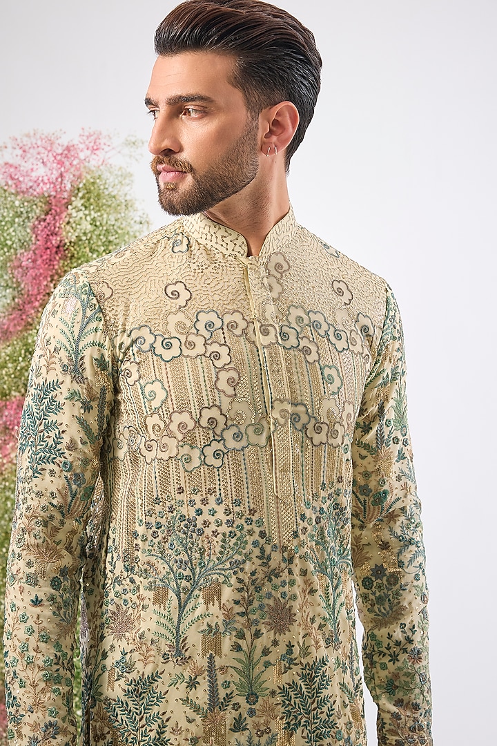 Ivory Cream Georgette Thread Work Kurta by Kasbah Clothing at Pernia's Pop Up Shop