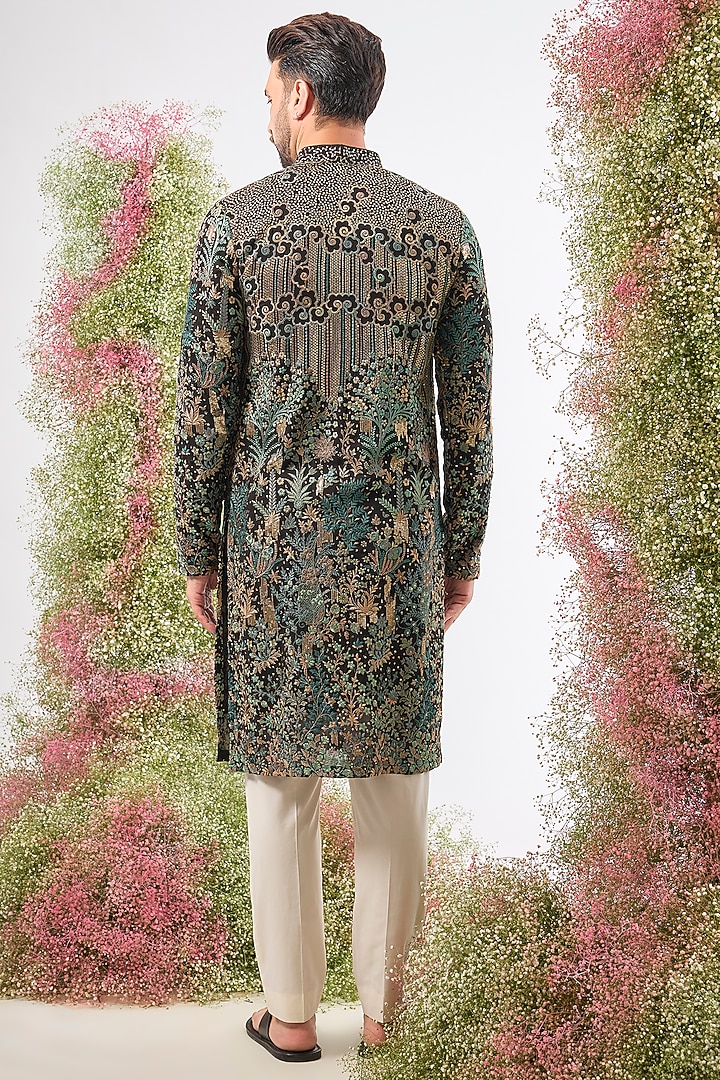 Black Georgette Thread Work Kurta by Kasbah Clothing at Pernia's Pop Up Shop