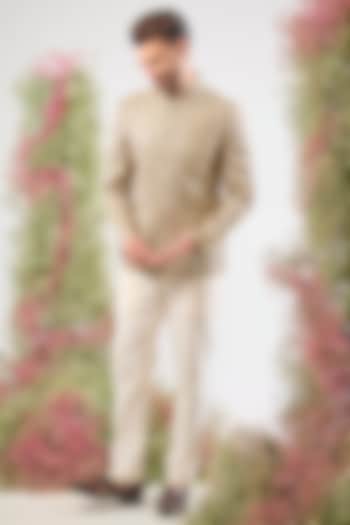 Sage Green Georgette Zari Work Wedding Bandhgala by Kasbah Clothing at Pernia's Pop Up Shop