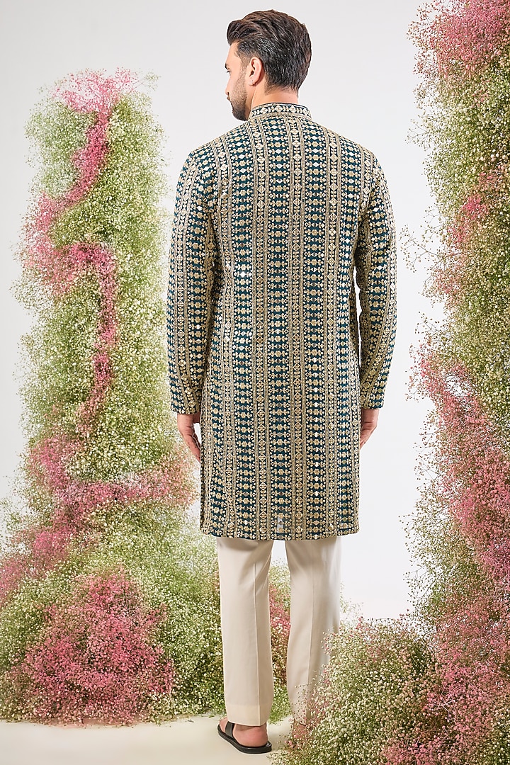 Green Georgette Mirror & Zari Work Kurta by Kasbah Clothing at Pernia's Pop Up Shop