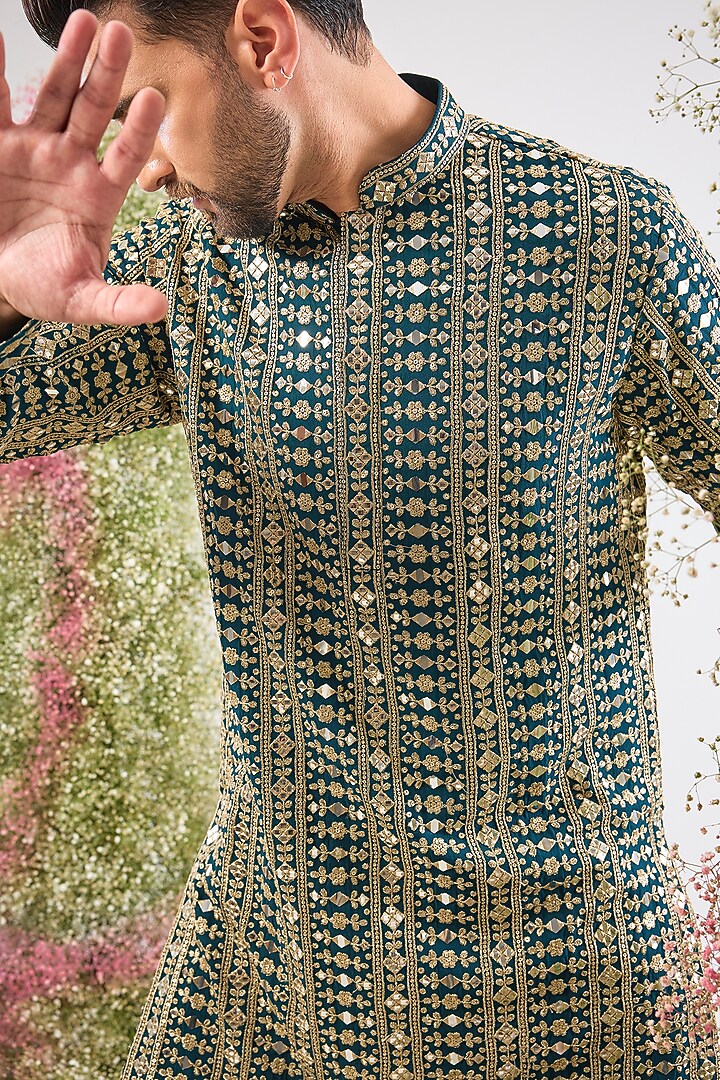 Green Georgette Mirror & Zari Work Kurta by Kasbah Clothing at Pernia's Pop Up Shop