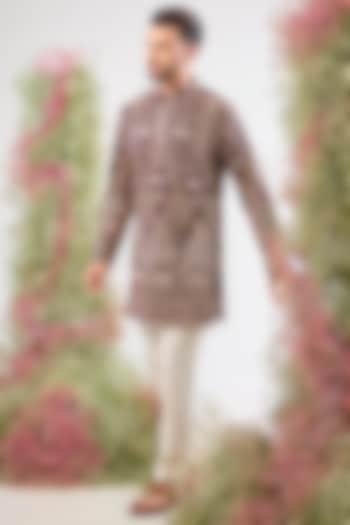 Wine Georgette Sequin & Zari Embroidered Short Kurta by Kasbah Clothing at Pernia's Pop Up Shop