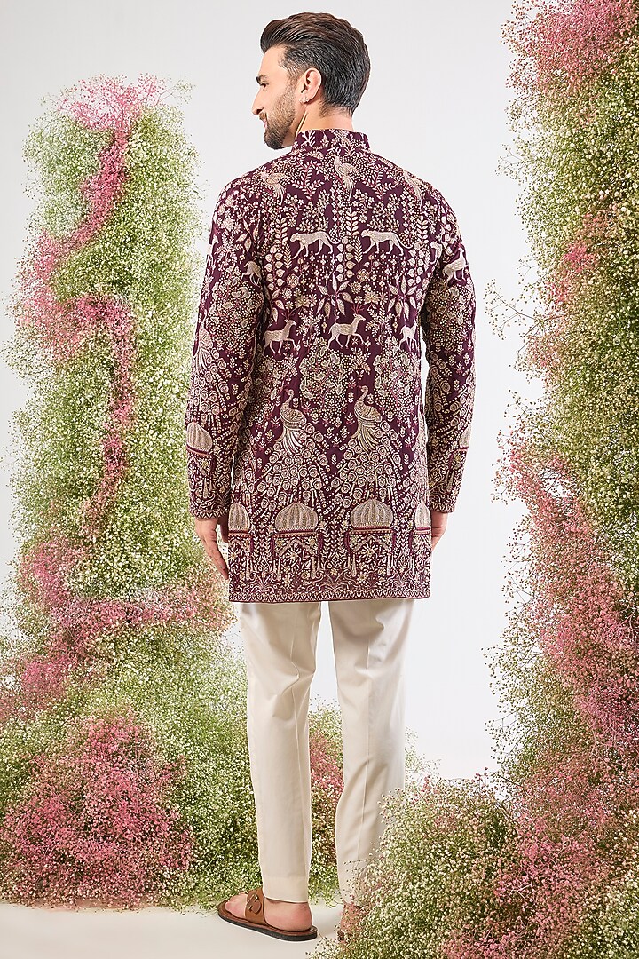 Wine Georgette Sequin & Zari Embroidered Short Kurta by Kasbah Clothing at Pernia's Pop Up Shop