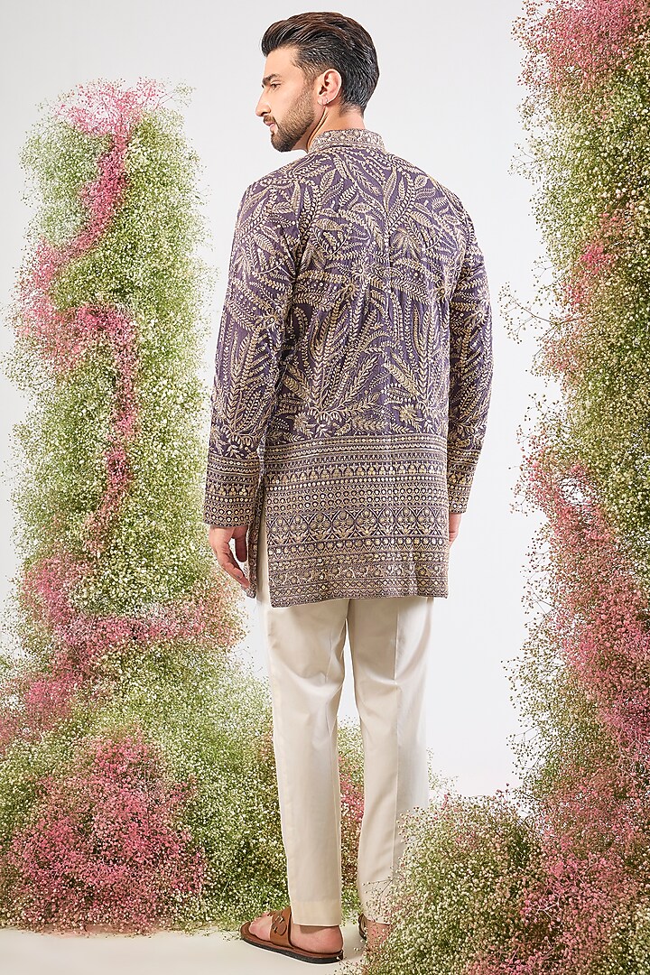 Purple Mauve Silk Floral Embroidered Short Kurta by Kasbah Clothing at Pernia's Pop Up Shop