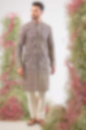 Purple Mauve Silk Floral Embroidered Kurta by Kasbah Clothing at Pernia's Pop Up Shop