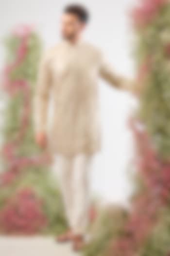 Beige Georgette Mirror Work Short Kurta by Kasbah Clothing at Pernia's Pop Up Shop