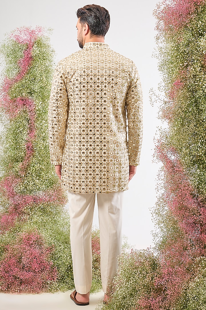 Beige Georgette Mirror Work Short Kurta by Kasbah Clothing at Pernia's Pop Up Shop