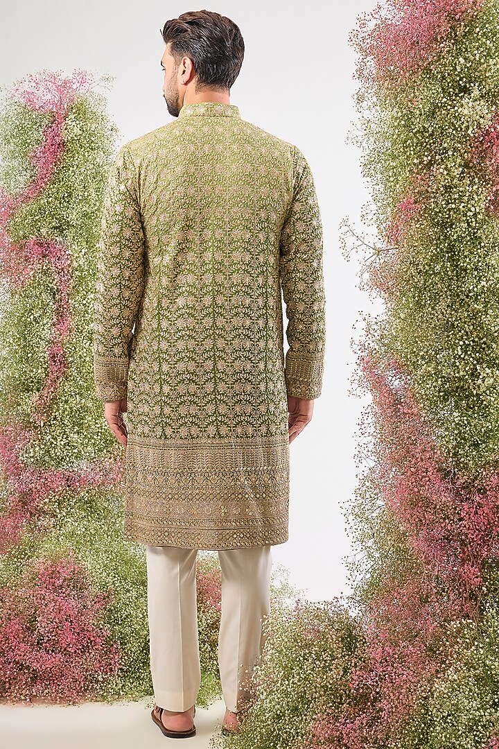 Green Georgette Zari Work Ombre Kurta by Kasbah Clothing at Pernia's Pop Up Shop