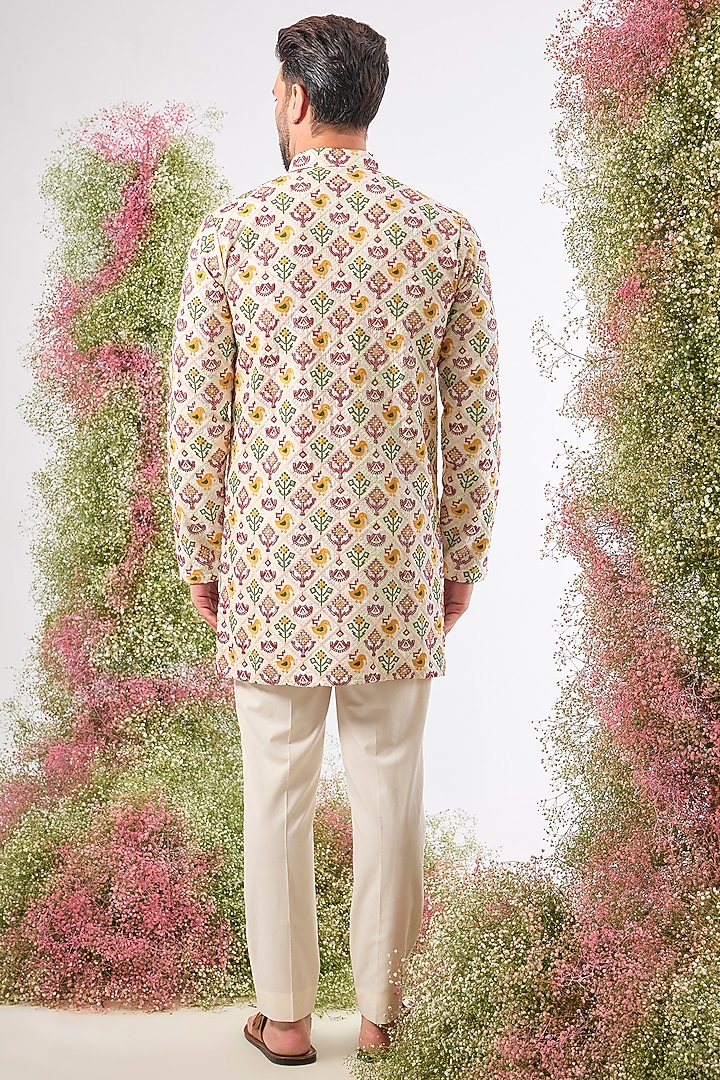 White Silk Floral Embroidered Short Kurta by Kasbah Clothing at Pernia's Pop Up Shop