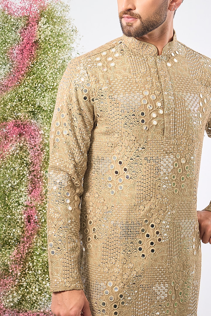 Copper Brown Silk Mirror & Sequin Work Kurta by Kasbah Clothing at Pernia's Pop Up Shop