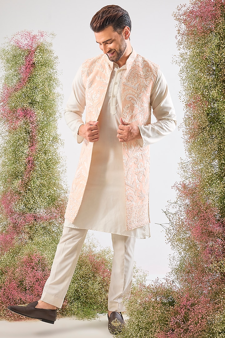 Pink Georgette Cutdana & Sequin Work Jacket by Kasbah Clothing at Pernia's Pop Up Shop