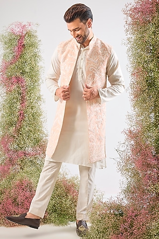 Pink Georgette Cutdana & Sequin Work Jacket by Kasbah Clothing