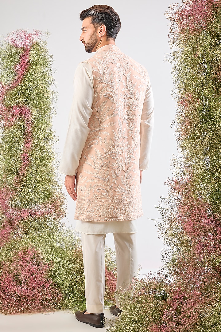 Pink Georgette Cutdana & Sequin Work Jacket by Kasbah Clothing at Pernia's Pop Up Shop