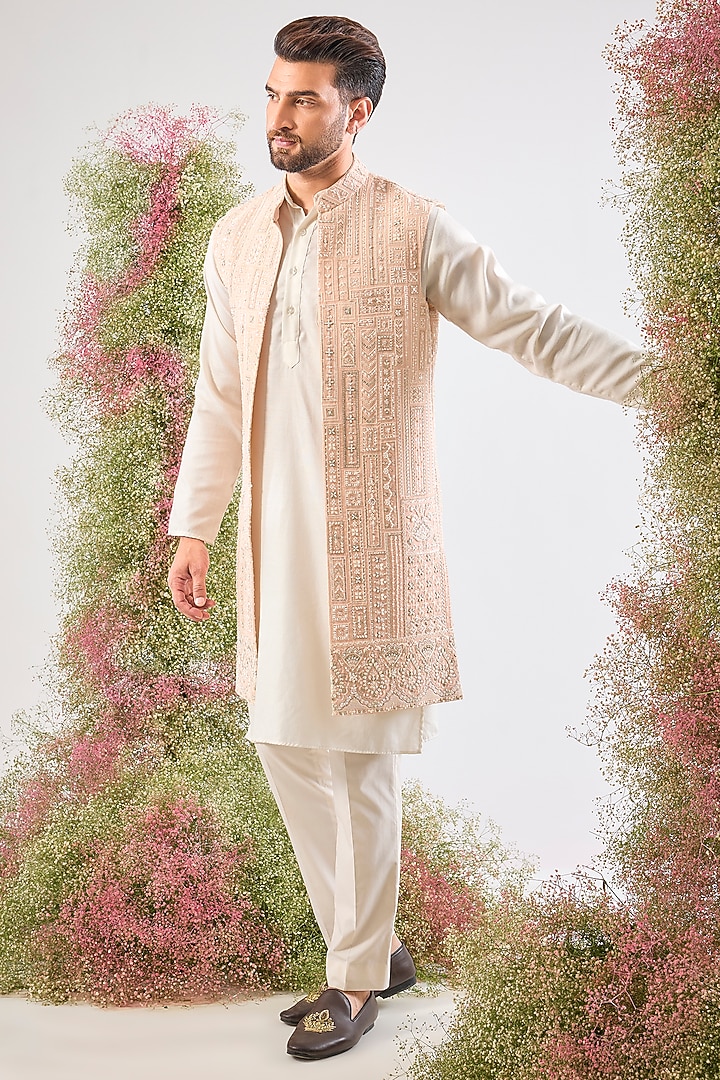 Pink Georgette Cutdana & Sequin Work Jacket by Kasbah Clothing at Pernia's Pop Up Shop