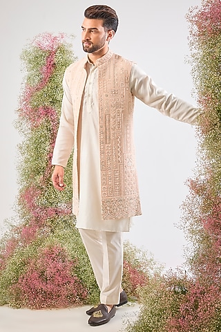 Pink Georgette Cutdana & Sequin Work Jacket by Kasbah Clothing