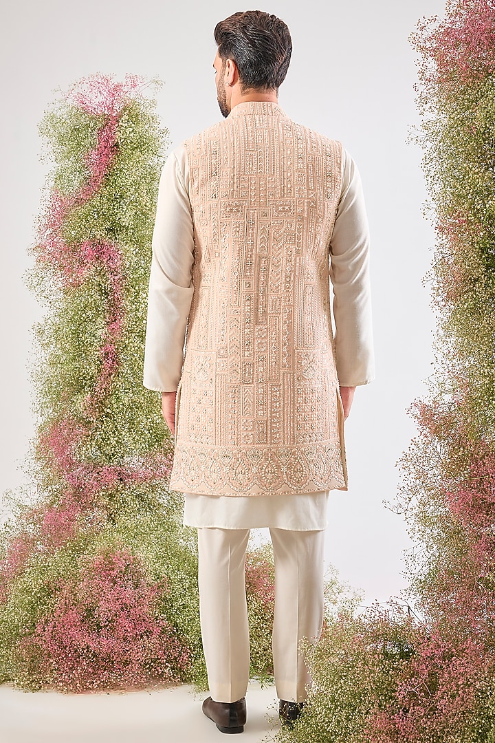 Pink Georgette Cutdana & Sequin Work Jacket by Kasbah Clothing at Pernia's Pop Up Shop