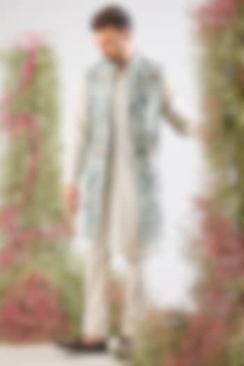 Blue Georgette Floral & Sequin Work Jacket by Kasbah Clothing at Pernia's Pop Up Shop