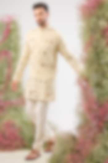 Beige Georgette Sequin & Patch Work Kurta by Kasbah Clothing at Pernia's Pop Up Shop