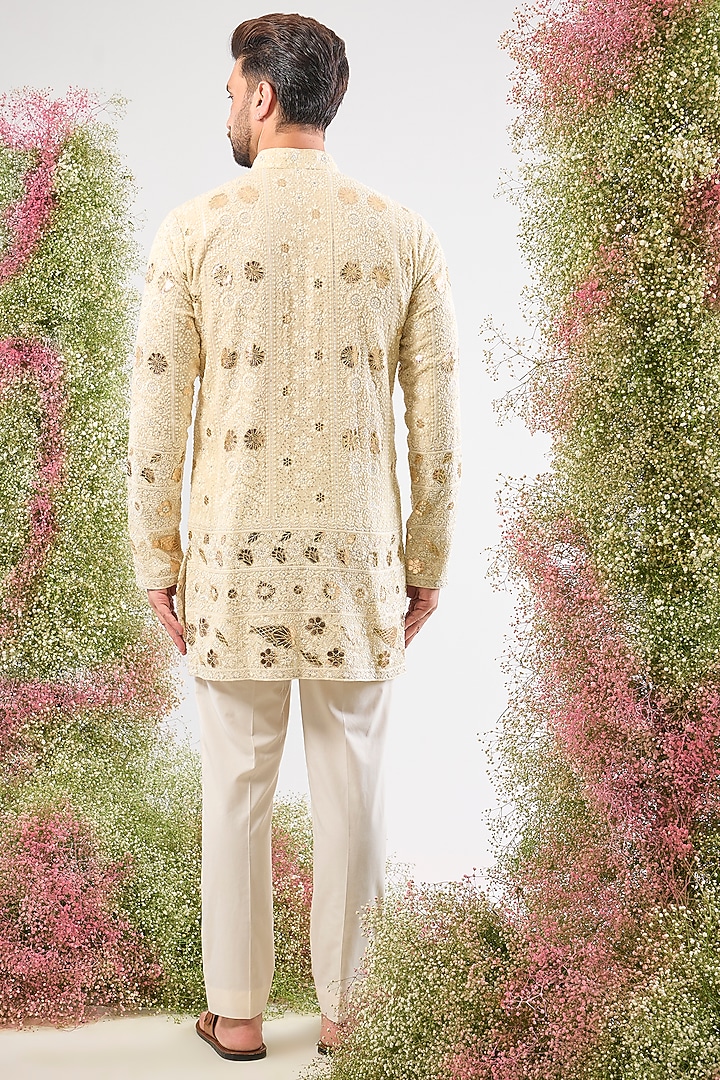Beige Georgette Sequin & Patch Work Kurta by Kasbah Clothing at Pernia's Pop Up Shop